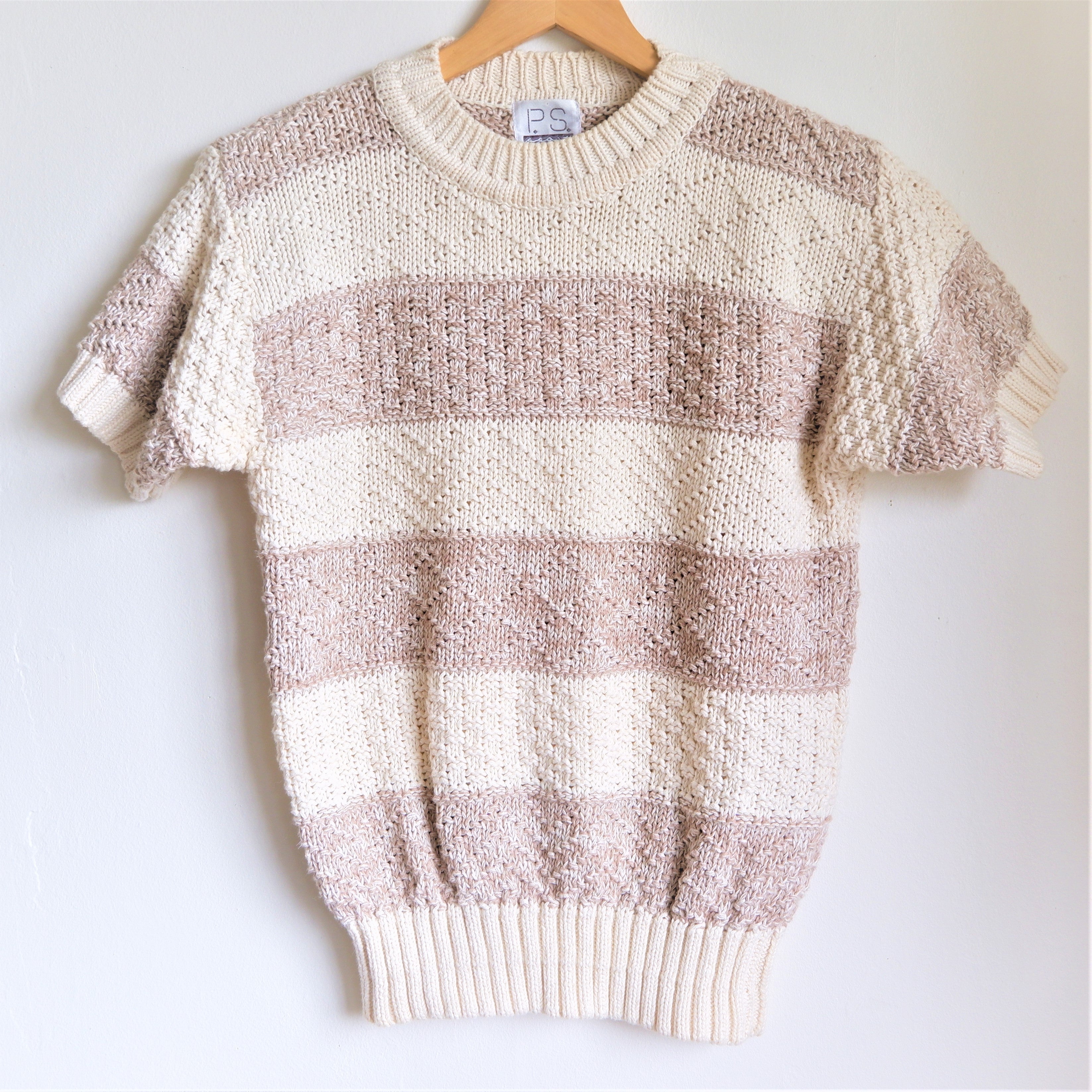 Vintage Tan and Ivory Stripe Front View